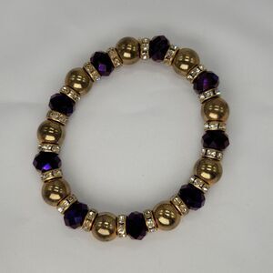🔺️Purple & Gold Beaded Stretch Bracelet